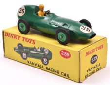 A scarce Dinky Toys Vanwall Racing Car (239). A late example in green, with yellow driver, bright