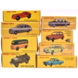 8 Atlas French Dinky Toys. Including Hotchkiss Racing car (23b), Jeep Militaire (24m), Ford