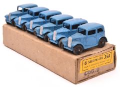 A rare Dinky Toys Trade Box of 6 Saloon Car 35A. All in mid blue with black rubber tyres. Utility