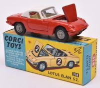 Corgi Toys Lotus Elan Coupe (319). An example in red with white roof and white interior,