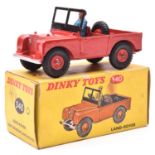 A scarce Dinky Toys Land Rover (340). A late example in red with red plastic wheels and black tyres,