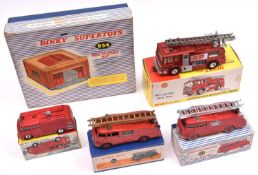 5 Dinky Fire Related Toys. A Supertoys Fire Station Kit (954), appears to be complete. Airport