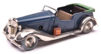 A scarce Tri-ang Minic tinplate clockwork Learners Car No.12m. A 1930's example in dark blue with