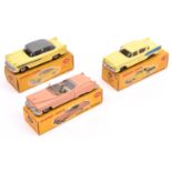 3 Dinky Toys American Cars. Cadillac Tourer (131) in salmon pink with light grey interior and