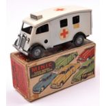 Tri-ang Minic tinplate clockwork Short Bonnet Ambulance No.85M. In cream with red crosses to