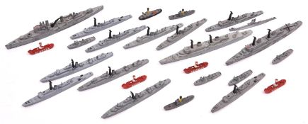 30+ Tri-ang Minic Ships. Naval ships and Lightships including; HMS Anzac, HMS Tobruk, HMS Jutland,
