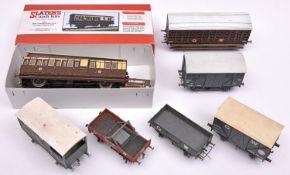 7x O Gauge finescale GWR rolling stock items. Including a Slater's Coach Kits GWR 4-wheel Brake