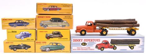 8 Atlas French Dinky Toys. Including a Supertoys Tracteur Willeme Avec Semi Remoque Fardier (36A). A