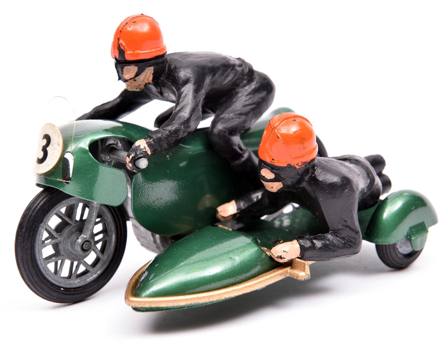 A scarce Budgie Isle of Man 'TT Sidecar' Motorcycle Combination. An example in metallic green with