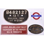 A BR railway cast iron wagon plate. Cast in markings read 'B482127 13T Shildon 1951 Lot No.2196'.