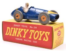 A rare Dinky Toys Ferrari Racing Car (234). In dark blue with yellow triangle to front, RN5, example