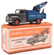 Dinky Toys Commer Breakdown Lorry (25X). An example in dark grey with dark blue rear body with DINKY