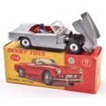 Dinky Toys Triumph Spitfire (114). An example in metallic silver grey with red interior, spun wheels