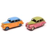 2 scarce Dinky Toys Austin Devon Saloon (152). An example in lime green and cerise with cream wheels