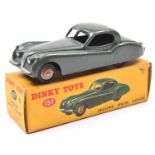 Dinky Toys Jaguar XK120 Coupe (157). Example in dark sage green with fawn wheels and black tyres.