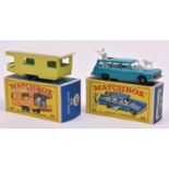 2 Matchbox Series. No.42 Studebaker Station Wagon in turquoise blue with white interior, light