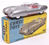 Corgi Toys Lotus Mark Eleven Le Mans Racing Car (151). A scarce example in satin silver with red