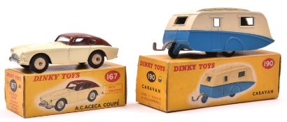 2 Dinky Toys. An A.C. Aceca Coupe (167) an example in cream and dark brown with deeper cream
