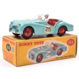 Dinky Toys Triumph TR2 Sports (111). Example in turquoise with red interior, RN25, red wheels and