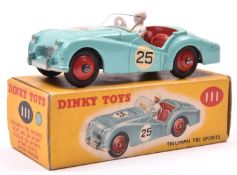 Dinky Toys Triumph TR2 Sports (111). Example in turquoise with red interior, RN25, red wheels and