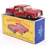 Matchbox Series No.53 Mercedes-Benz 220SE Coupe. In dark red with white interior, opening doors,