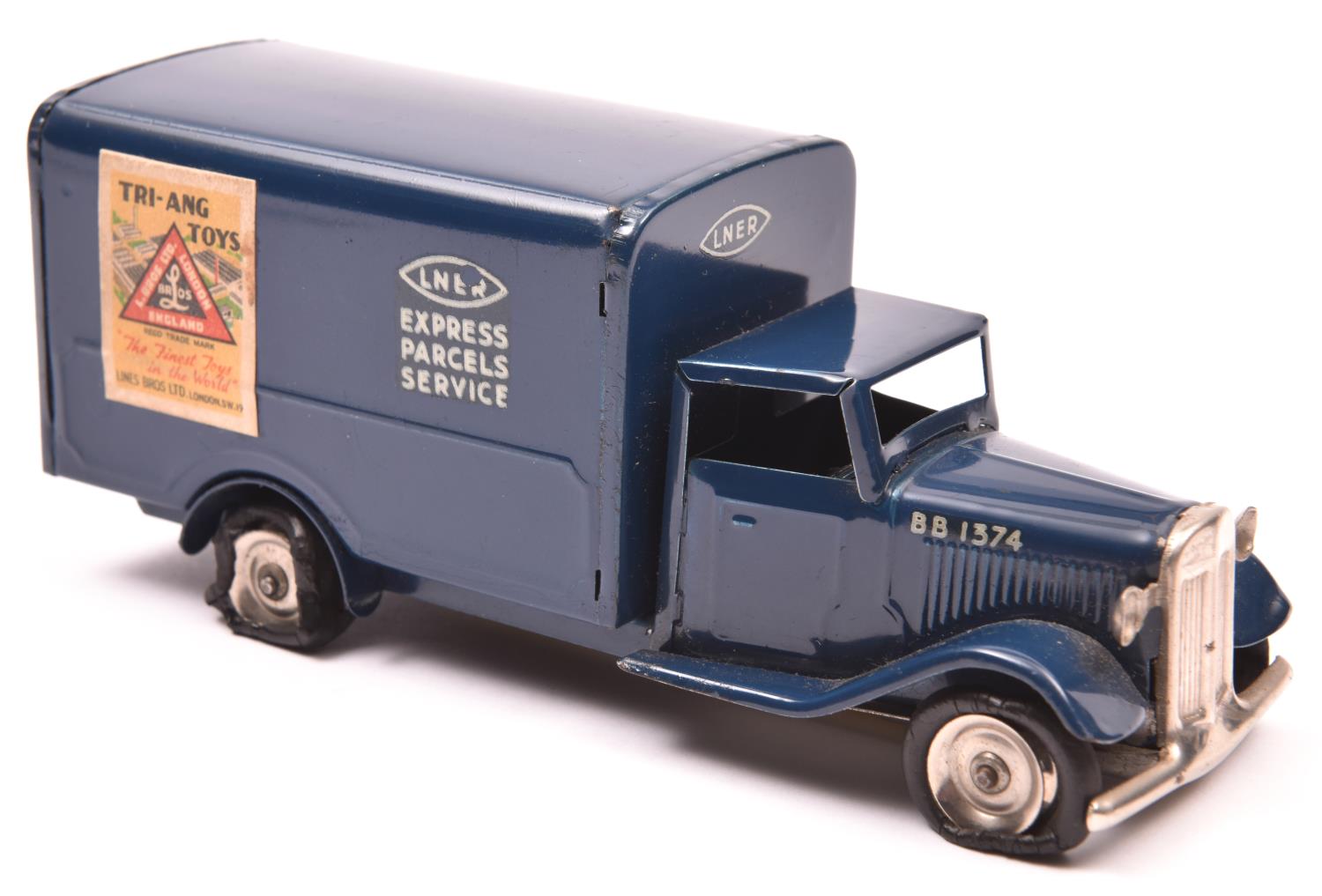 Tri-ang Minic tinplate clockwork Delivery Van No.81M. Example with in dark blue L.N.E.R. livery,