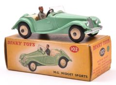 Dinky Toys M.G. Midget Sports (102). A scarce 'Touring' example in light green with cream interior