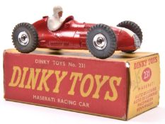 A rare Dinky Toys Maserati Racing Car (231). In red, RN9, example with spun wheels and grey tyres.