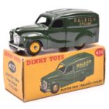 Dinky Toys Austin Van 'RALEIGH' (472). In dark green livery with yellow wheels and black tyres.