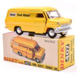 Dinky Toys Ford Transit Van 'HERTZ' (407). In bright yellow livery, with red interior, HERTZ Truck