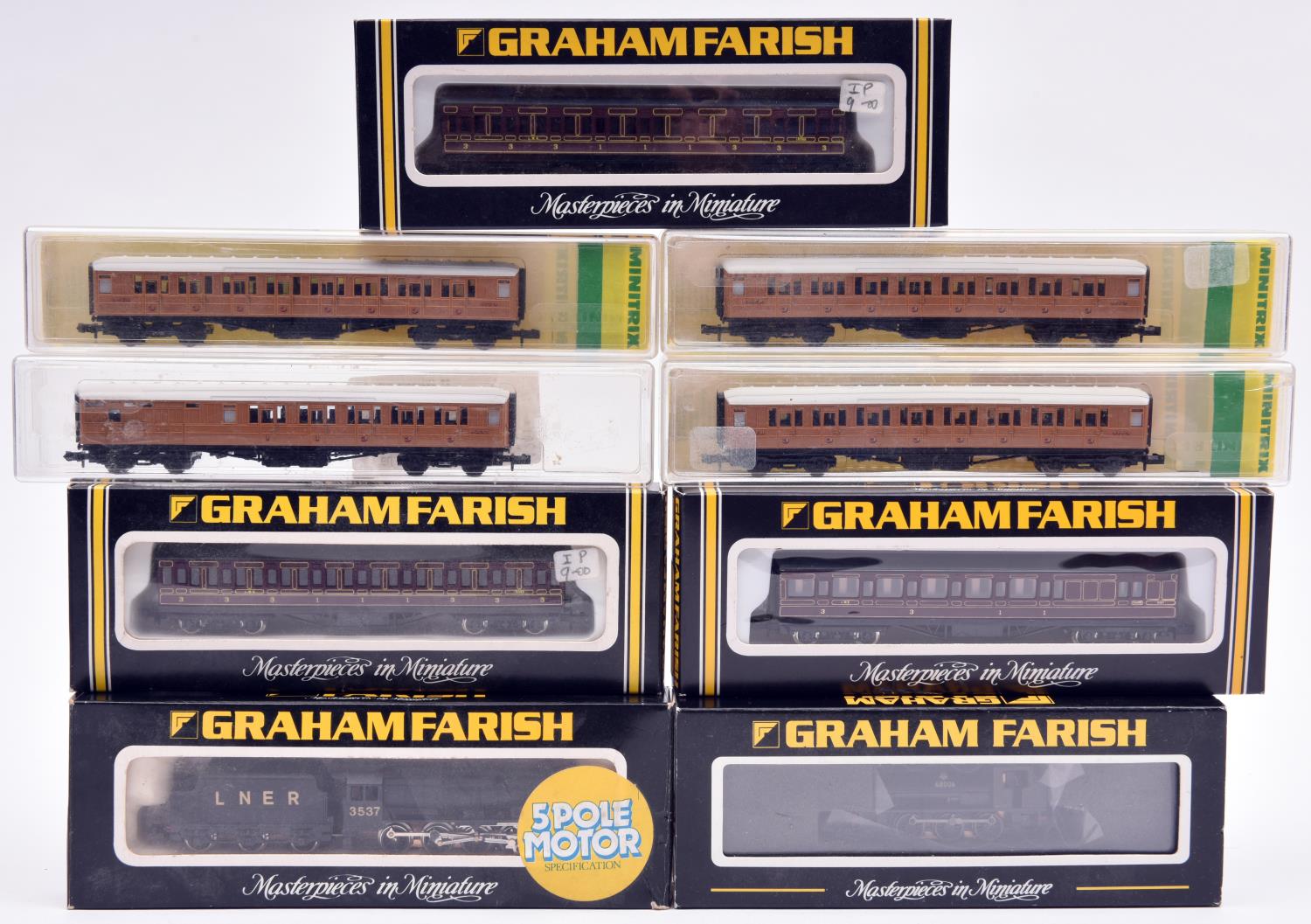 A quantity of Graham Farish and Minitrix N gauge railway. LNER class 8F 2-8-0 tender locomotive,