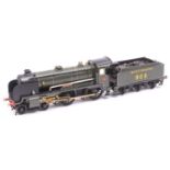 An O gauge finescale brass kit built Southern Schools Class 4-4-0 tender locomotive. Finished in