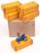 A rare Dublo Dinky Toys Trade Box of 6 Massey-Harris Tractor (069). 5 examples, all in dark blue