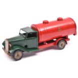 Tri-ang Minic tinplate clockwork Petrol Tanker 15M. A normal control cab in dark green with dark