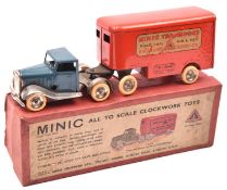 A rare Tri-ang Minic tinplate clockwork Articulated Pantechnicon No.30M. A 1930's example with mid