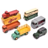 6 Dinky Toys. Fordson Thames flat Truck (422) in red with red wheels, boxed. Plus 5 loose