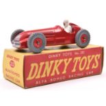 A rare Dinky Toys Alfa Romeo Racing Car (232). In red, RN8, example with red plastic wheels and grey