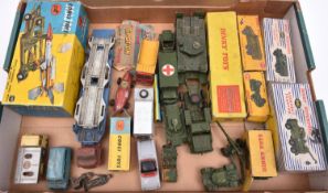 23x diecast vehicles by Dinky, Corgi and Spot-On, most for restoration. Including 14x Dinky military