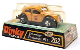 A Dinky Toys Swiss export Volkswagen Beetle 'Schweizer Postwagen PTT (262). In yellow and black
