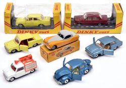 7 Dinky Toys. 2x Vauxhall Victor 101 (151). One in metallic red with cream interior and another in