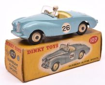 Dinky Toys Sunbeam Alpine Sports. 107. Pale blue body with cream interior and wheels. RN 26. White