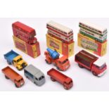 9 Dinky Toys. 2x Leyland Atlantean Bus (293). One in green & white BP, the other in red & white