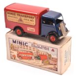 Tri-ang Minic tinplate clockwork Short Bonnet Delivery Van No.85M. An example with dark blue cab