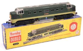 A Hornby Dublo 3-rail BR Deltic Diesel-electric Co-Co locomotive (3234). St. Paddy D9001, in two-