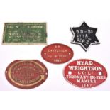 5x Railway plates. 3x wagon cast iron builders plates; a star shaped BR-Sc plate, 277A, dated Sep