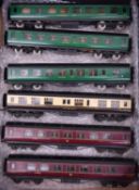 6x Exley OO gauge corridor coaches. 3x Southern Railway; a Restaurant Car, Full Third and Brake