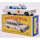 Matchbox Series No.54 Cadillac S&S Cadillac Ambulance In white with blue interior, lights to roof,