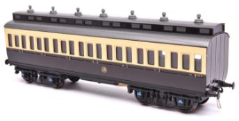 An O gauge finescale brass/metal kit built GWR short suburban clerestory coach by M.A. Taylor,