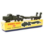 A scarce Dinky Supertoys Antar Tank Transporter (660). In olive green. Boxed- a late style all