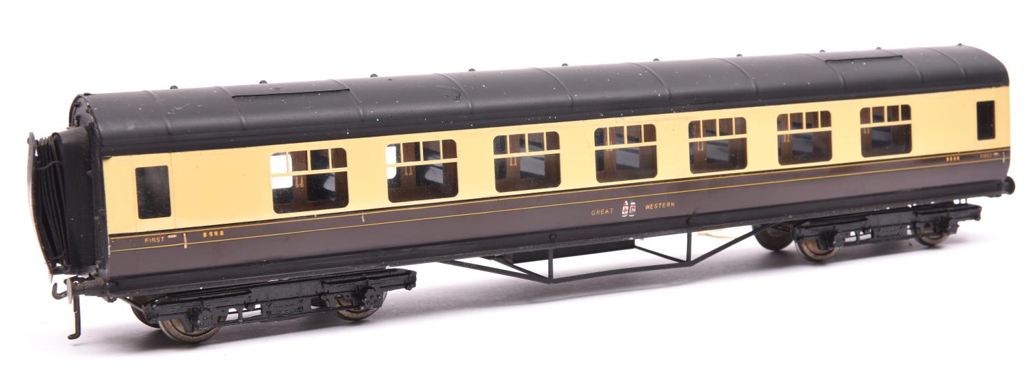 An O Gauge Exley K5 type GWR Full First corridor coach. 8888, in Chocolate and Cream livery. GC-VGC,